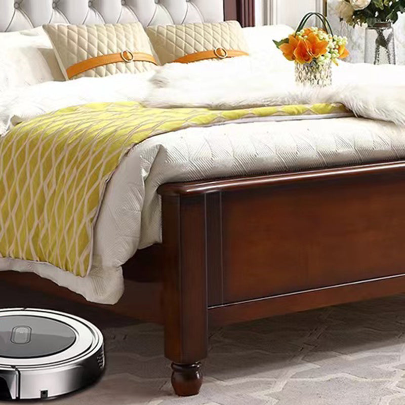 84.65 inch Wide Victorian Bed Frame Pine Wood Bed with Upholstered Headboard