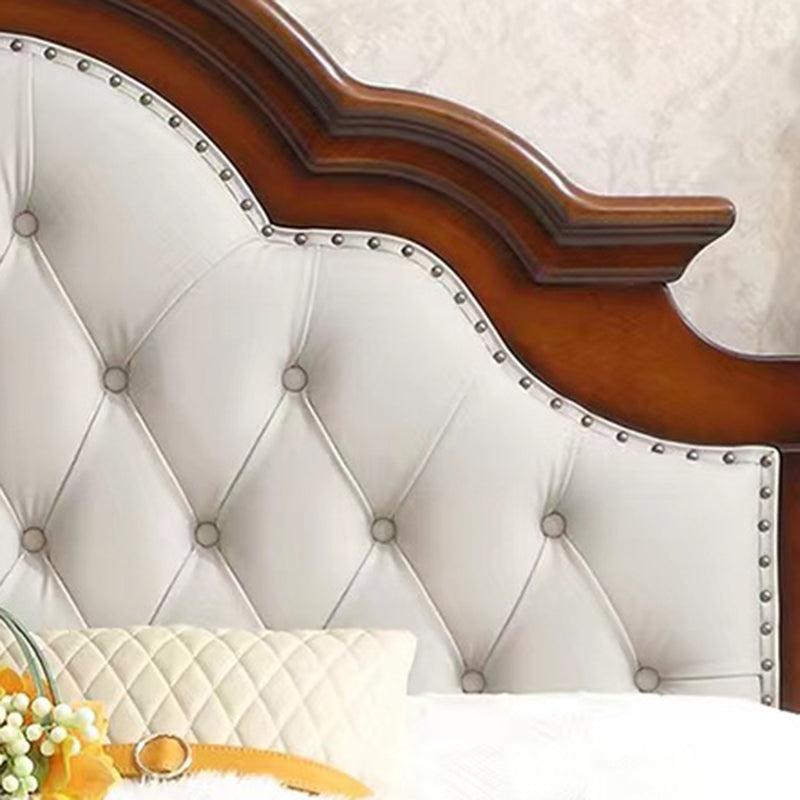 84.65 inch Wide Victorian Bed Frame Pine Wood Bed with Upholstered Headboard