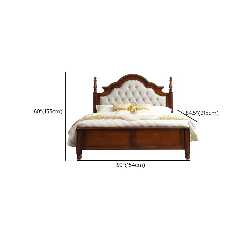 84.65 inch Wide Victorian Bed Frame Pine Wood Bed with Upholstered Headboard