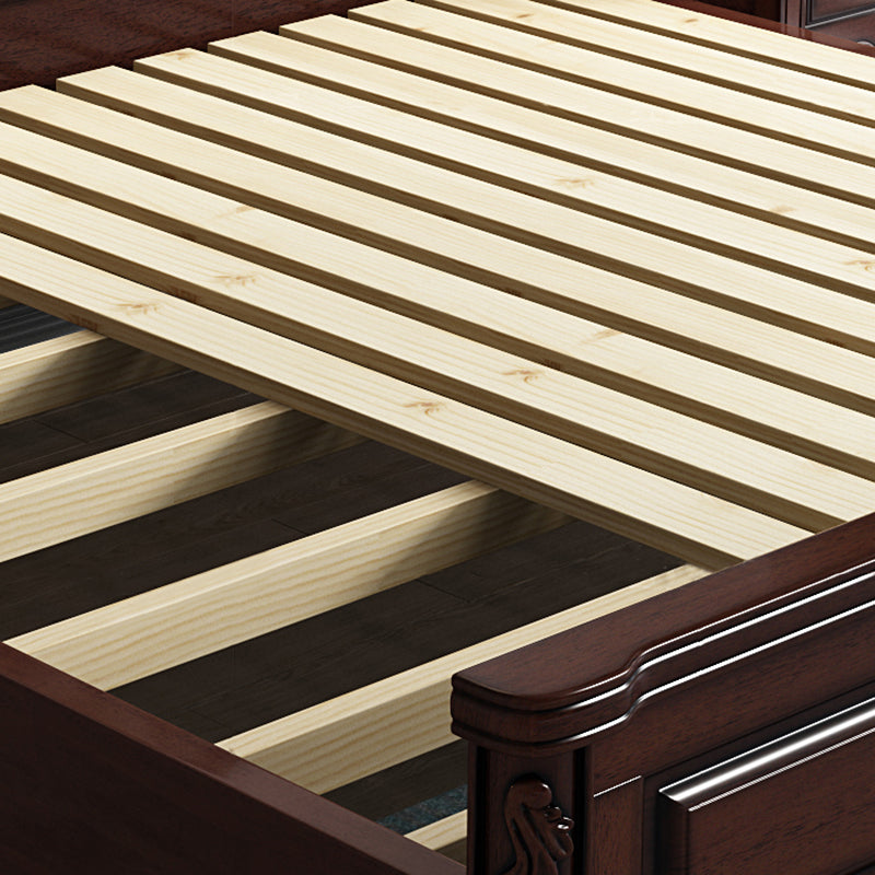 Rubberwood Traditional Panel Bed 62.59" High Brown Bed with Upholstered Headboard