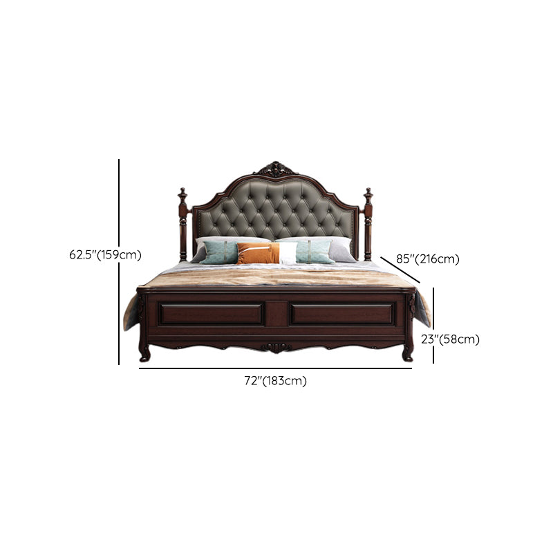 Rubberwood Traditional Panel Bed 62.59" High Brown Bed with Upholstered Headboard