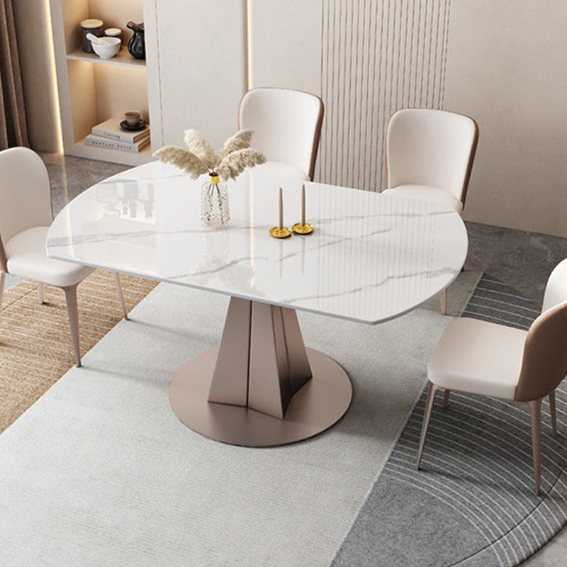 Extendable Stone Dining Table Steel Base Contemporary Dinner Table for Home