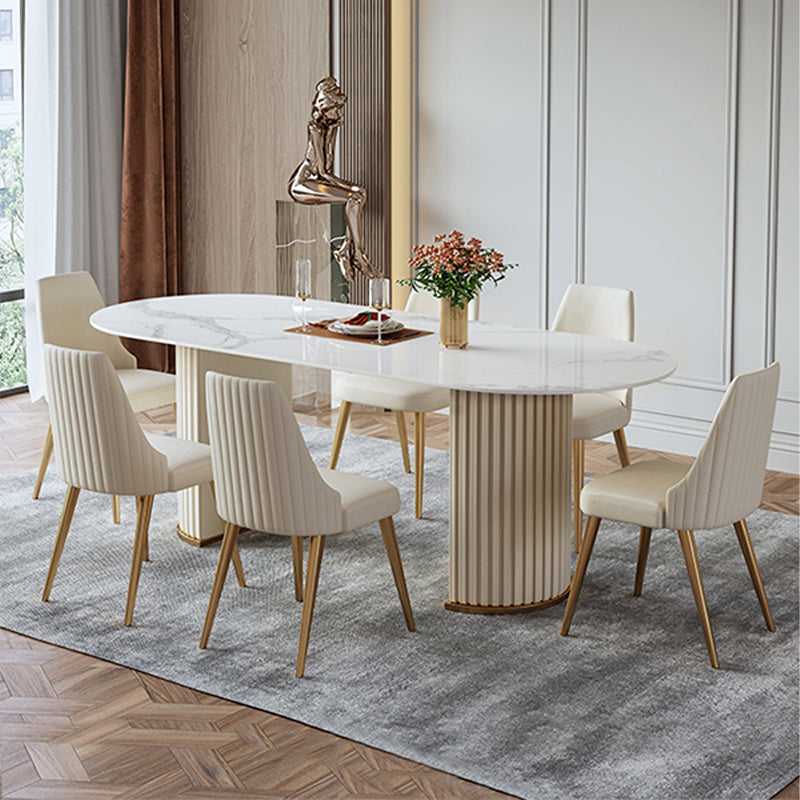 Luxury Sintered Stone Kitchen Table Oval Double Pedestal Dining Table