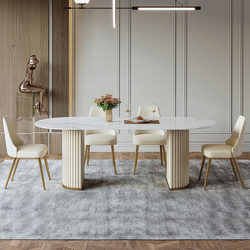 Luxury Sintered Stone Kitchen Table Oval Double Pedestal Dining Table