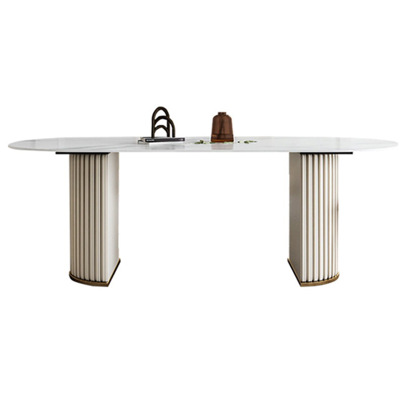 Luxury Sintered Stone Kitchen Table Oval Double Pedestal Dining Table
