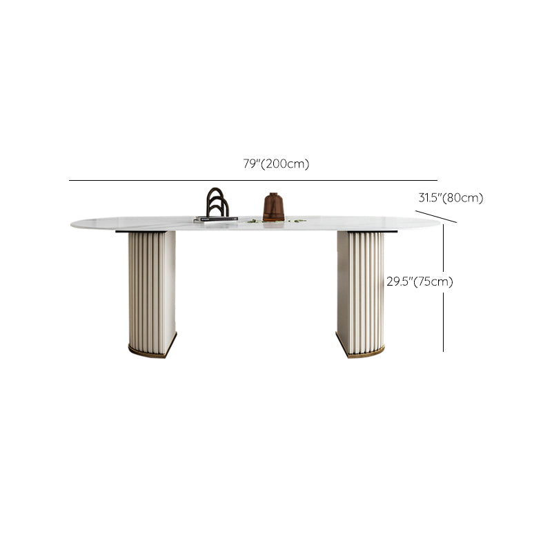 Luxury Sintered Stone Kitchen Table Oval Double Pedestal Dining Table