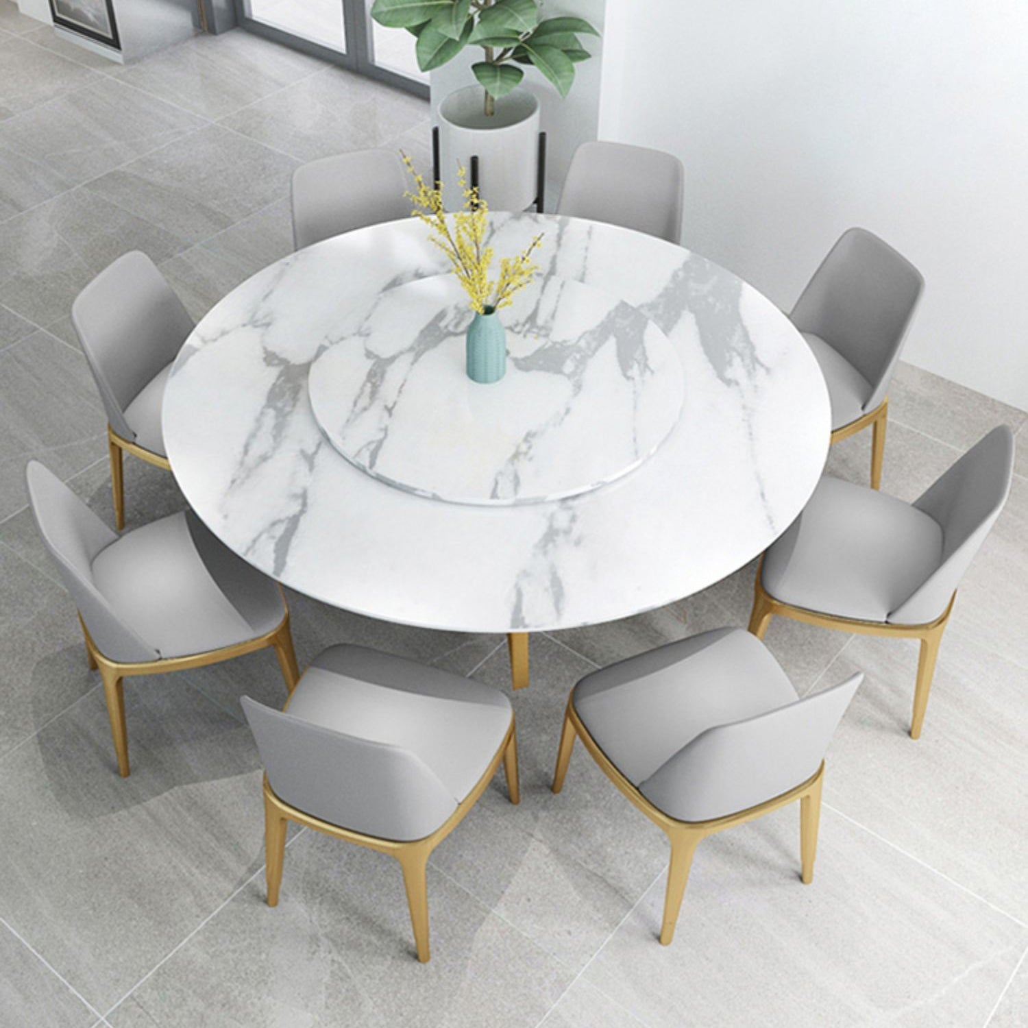 Metal and Stone Table Glam Style Round Dining Table for Home Living Room