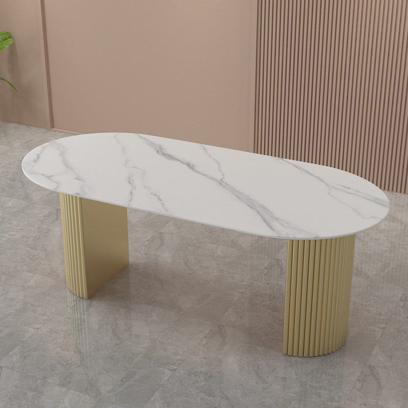 Oval Shape Fixed Dining Table Luxury Double Pedestal Table for Dining Room