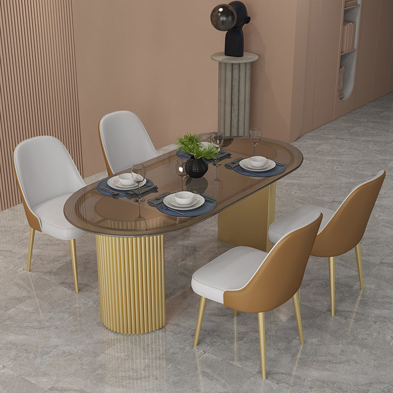 Oval Shape Fixed Dining Table Luxury Double Pedestal Table for Dining Room