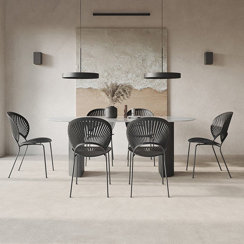 Modern Sintered Stone Dining Table Oval Shape Double Pedestal Kitchen Desk