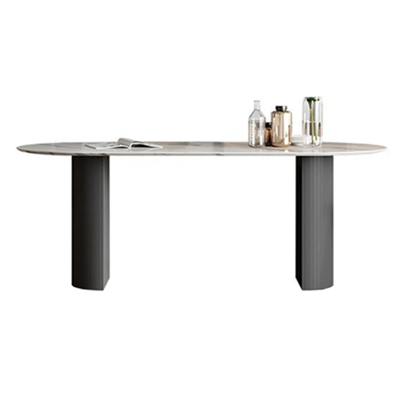 Modern Sintered Stone Dining Table Oval Shape Double Pedestal Kitchen Desk