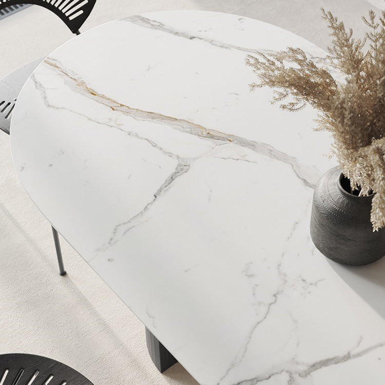 Modern Sintered Stone Dining Table Oval Shape Double Pedestal Kitchen Desk