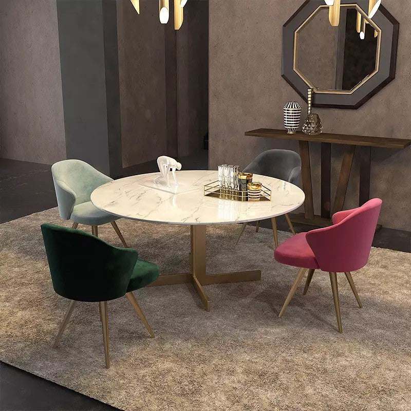 Metal and Stone Table Glam Style Minimalist Round Dining Table for Home Living Room