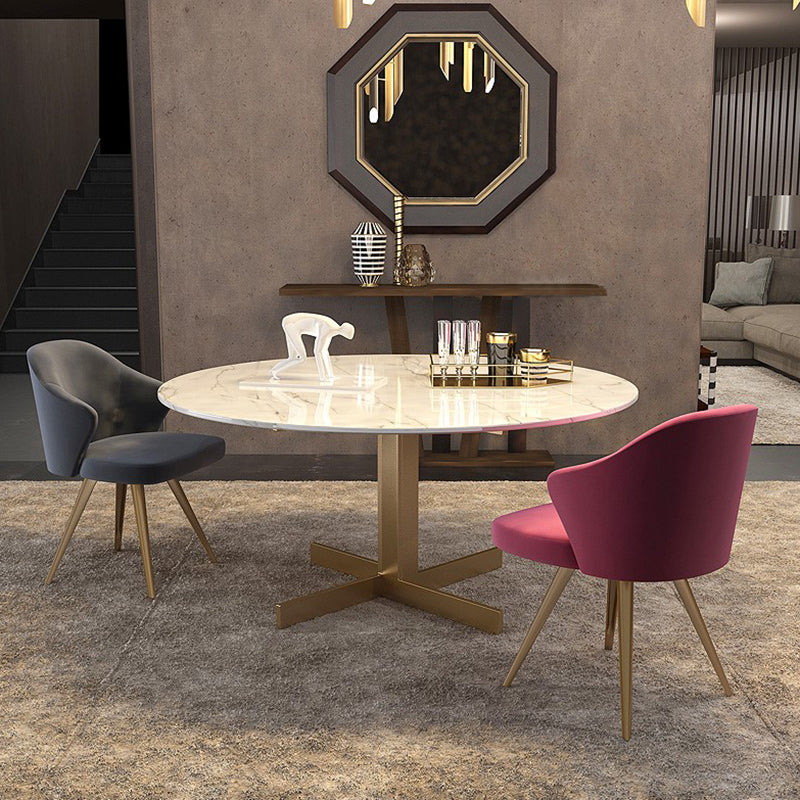 Metal and Stone Table Glam Style Minimalist Round Dining Table for Home Living Room