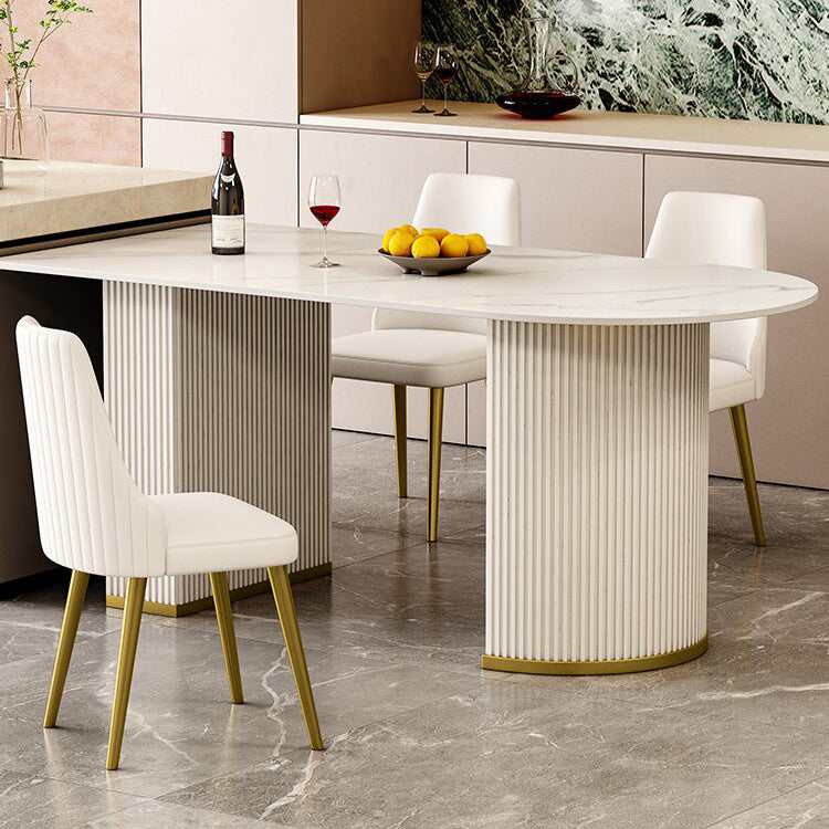 Luxury Sintered Stone Kitchen Table Double Pedestal Dining Table