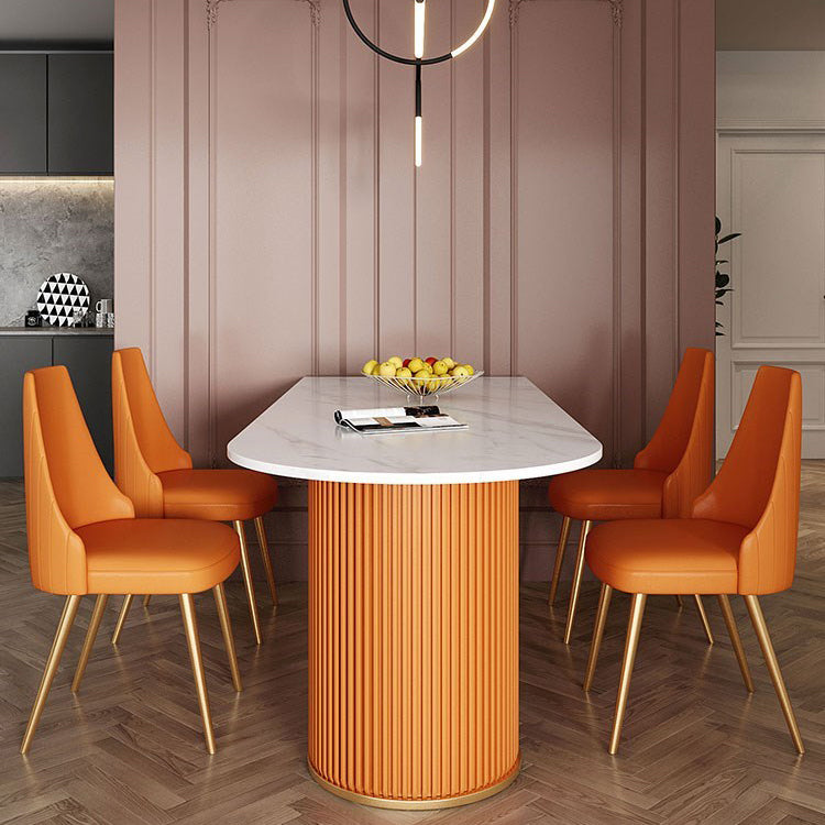 Sintered Stone Fixed Dining Table Luxury Free Form Dining Room Desk