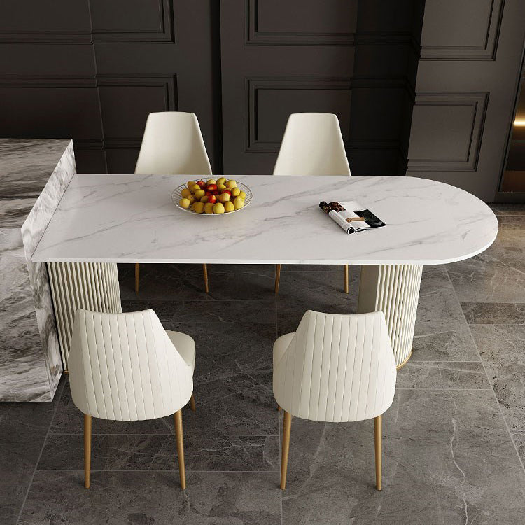 Sintered Stone Fixed Dining Table Luxury Free Form Dining Room Desk
