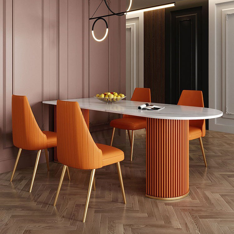 Sintered Stone Fixed Dining Table Luxury Free Form Dining Room Desk