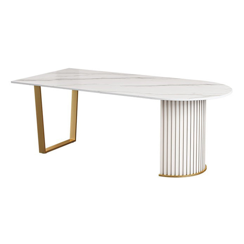 Luxury Free Form Dining Table Sintered Stone Double Pedestal Kitchen Desk