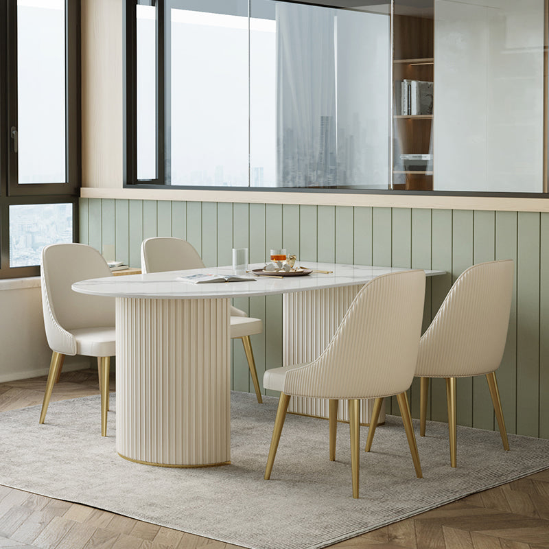 Free Form Dining Room Table Luxury Sintered Stone Double Pedestal Table