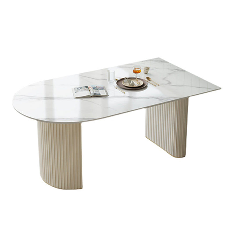 Free Form Dining Room Table Luxury Sintered Stone Double Pedestal Table