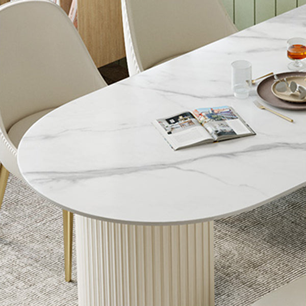Luxury Sintered Stone Dining Desk Oval Shape Double Base Kitchen Table