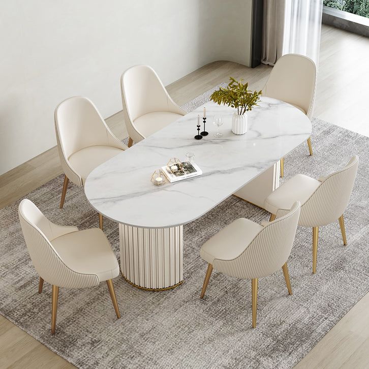 Luxury Sintered Stone Dining Desk Oval Shape Double Base Kitchen Table