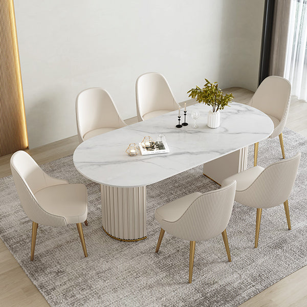 Luxury Sintered Stone Dining Desk Oval Shape Double Base Kitchen Table