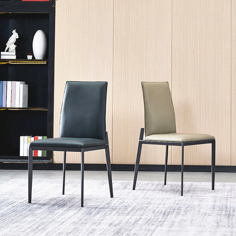Contemporary Metal Kitchen Dining Chair Faux Leather Side Chair