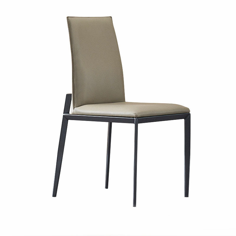 Contemporary Metal Kitchen Dining Chair Faux Leather Side Chair