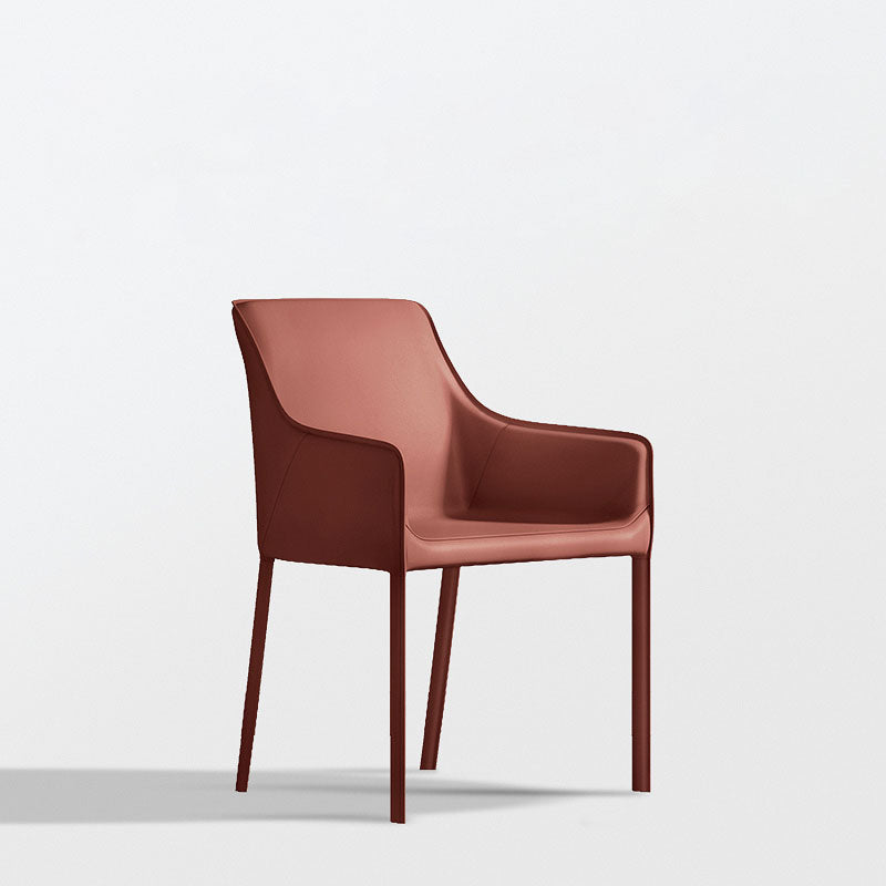 Minimalist Style Leather Dining Chair Arm Solid Back Dining Side Chair