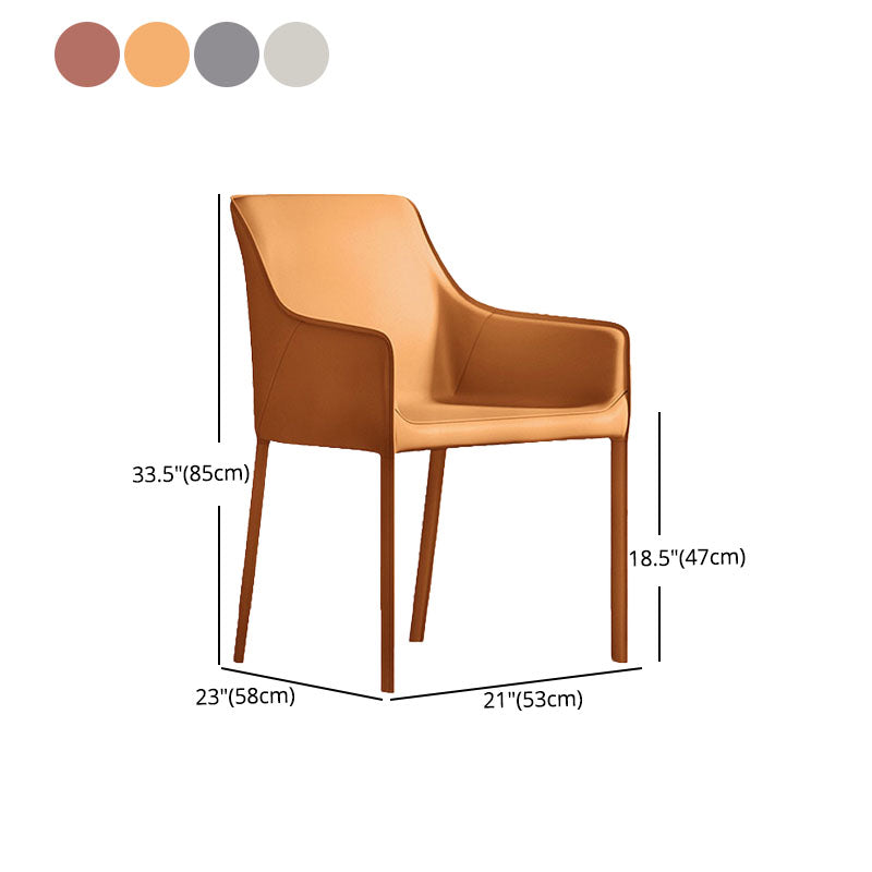 Minimalist Style Leather Dining Chair Arm Solid Back Dining Side Chair