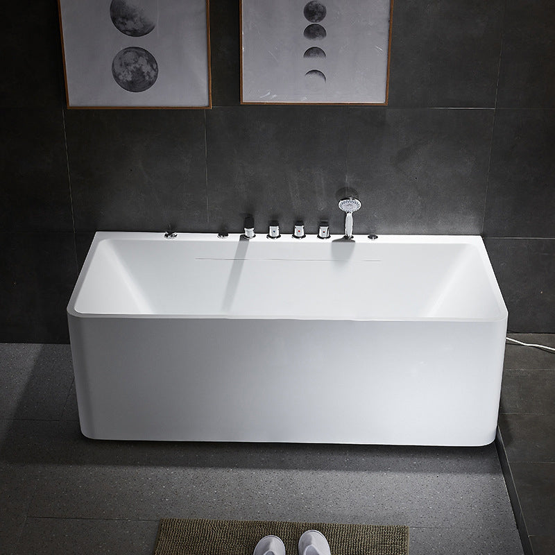 Modern Acrylic Rectangular Bath Tub White Tub with Internal Drain