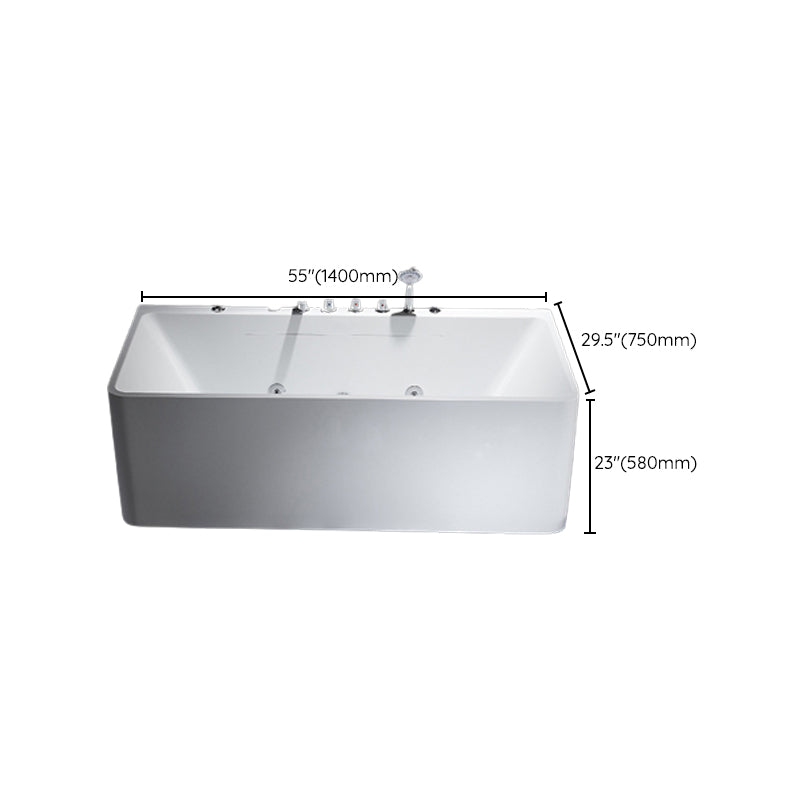 Modern Acrylic Rectangular Bath Tub White Tub with Internal Drain