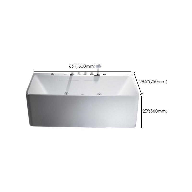 Modern Acrylic Rectangular Bath Tub White Tub with Internal Drain
