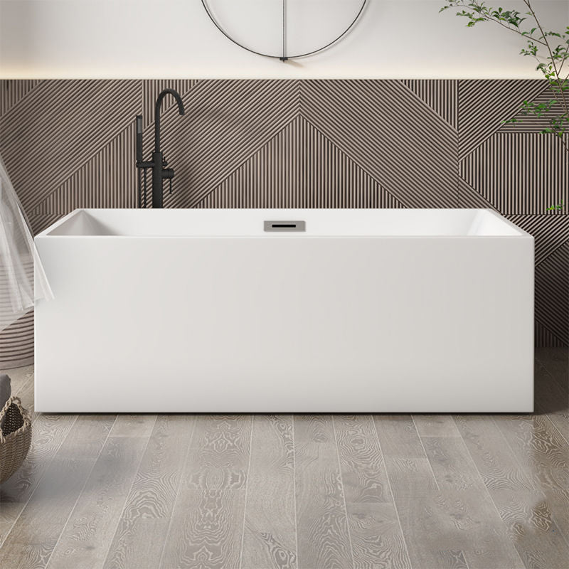 Modern Rectangular Bathtub with Internal Drain White Acrylic Soaking Tub