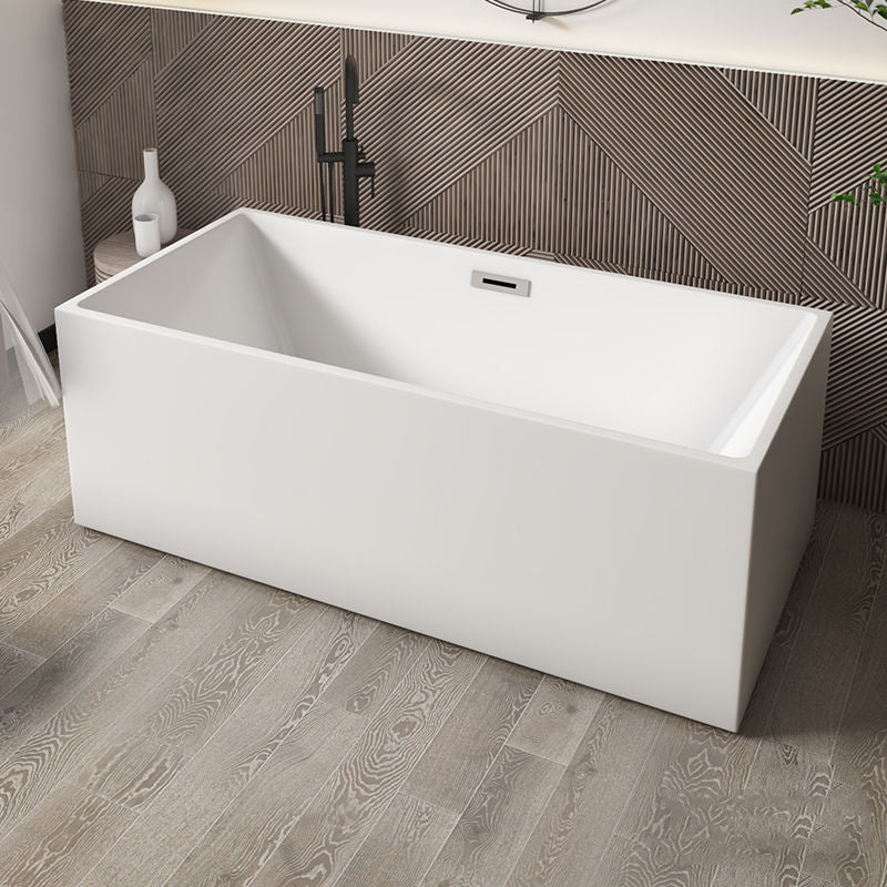 Modern Rectangular Bathtub with Internal Drain White Acrylic Soaking Tub