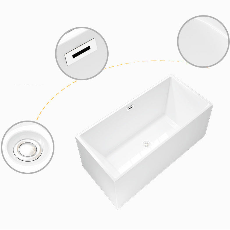 Modern Rectangular Bathtub with Internal Drain White Acrylic Soaking Tub