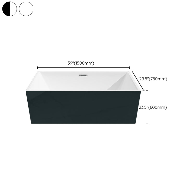 Modern Rectangular Bathtub with Internal Drain White Acrylic Soaking Tub