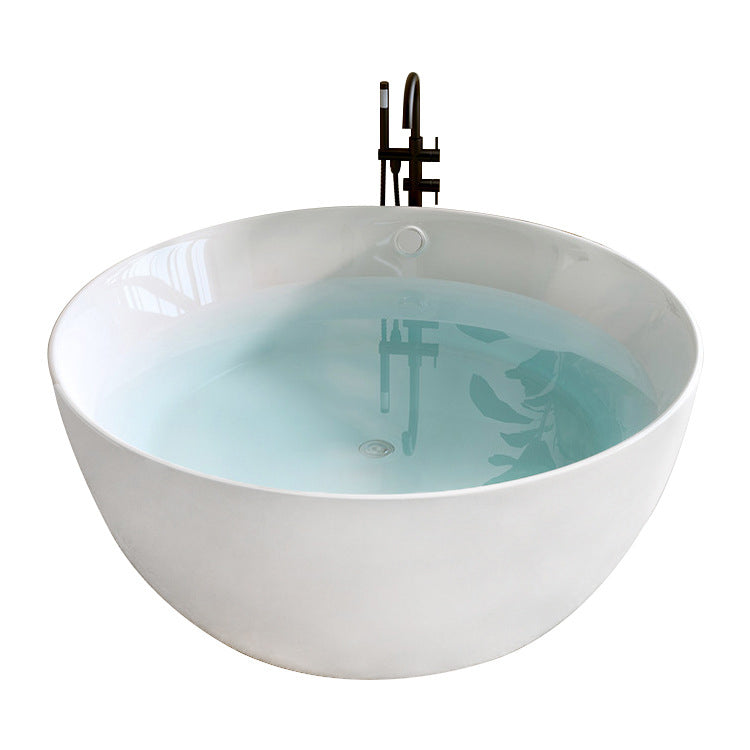 Round White Acrylic-Fiberglass Bathtub Soaking Freestanding Bath Tub