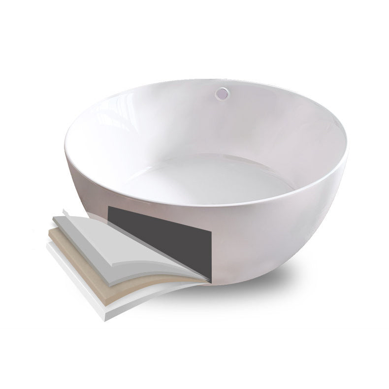 Round White Acrylic-Fiberglass Bathtub Soaking Freestanding Bath Tub