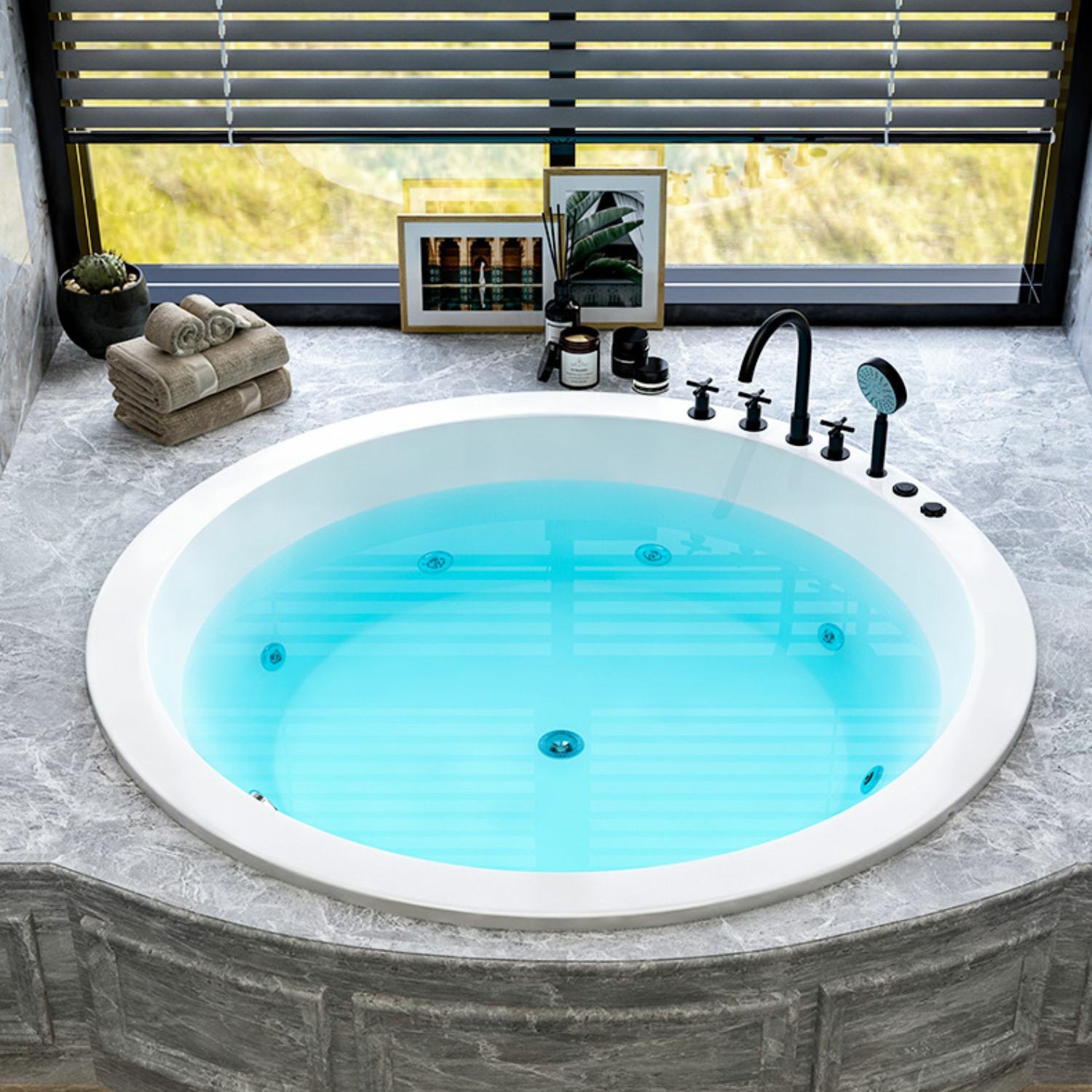 Modern Round Drop-in Bathtub Acrylic-Fiberglass Soaking/Air Bathtub