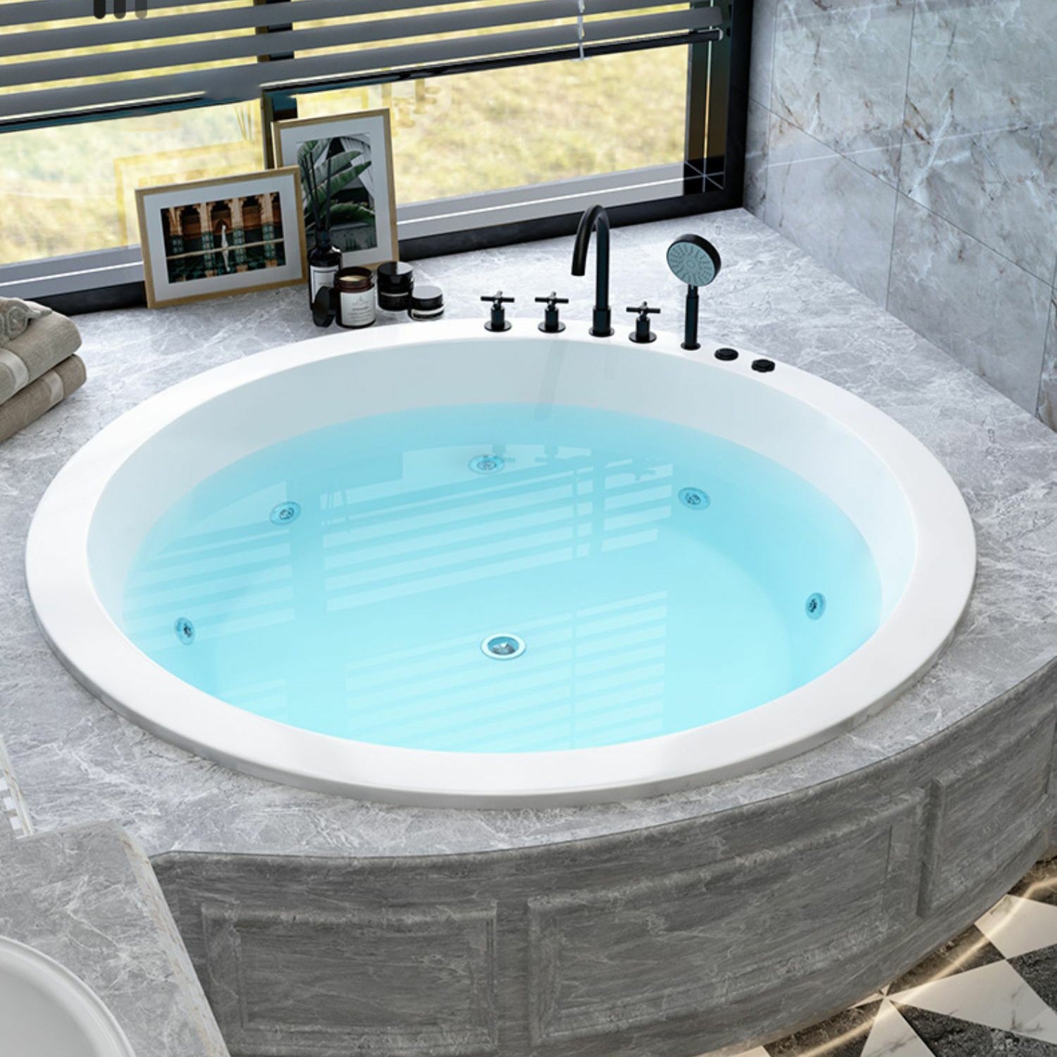 Modern Round Drop-in Bathtub Acrylic-Fiberglass Soaking/Air Bathtub