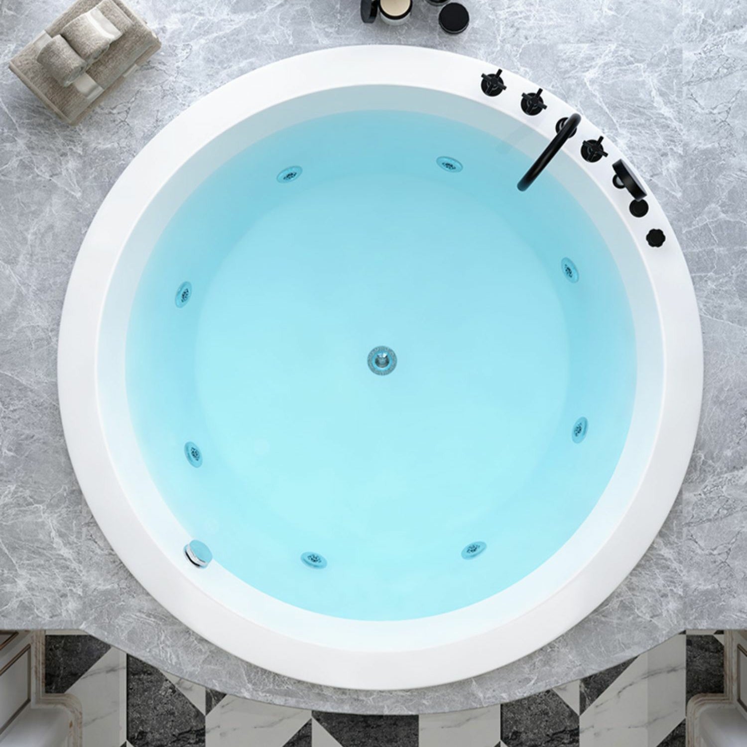 Modern Round Drop-in Bathtub Acrylic-Fiberglass Soaking/Air Bathtub