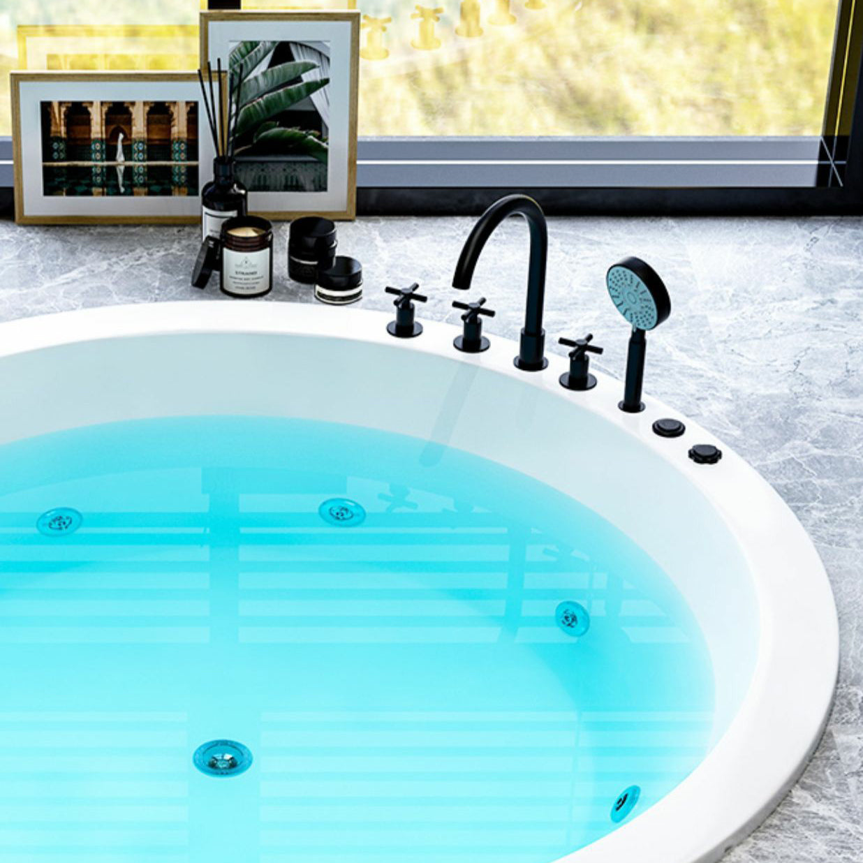 Modern Round Drop-in Bathtub Acrylic-Fiberglass Soaking/Air Bathtub