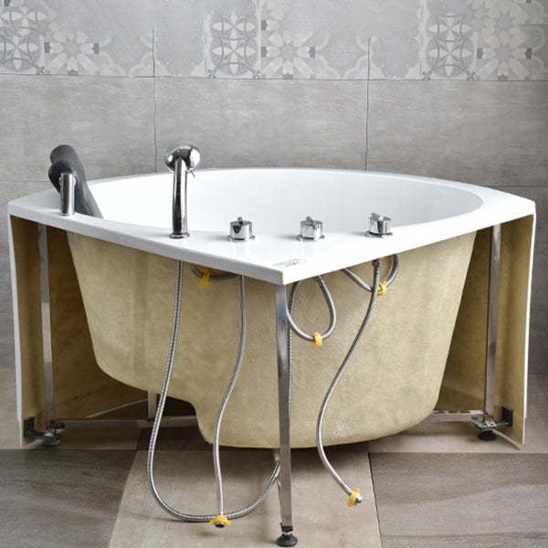 Freestanding Soaking Corner Bathtub Contemporary Acrylic-Fiberglass Bathtub with Seat