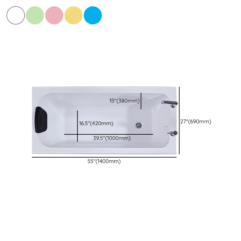 Matte Finish Acrylic Rectangular Bathtub Modern Soaking Freestanding Tub