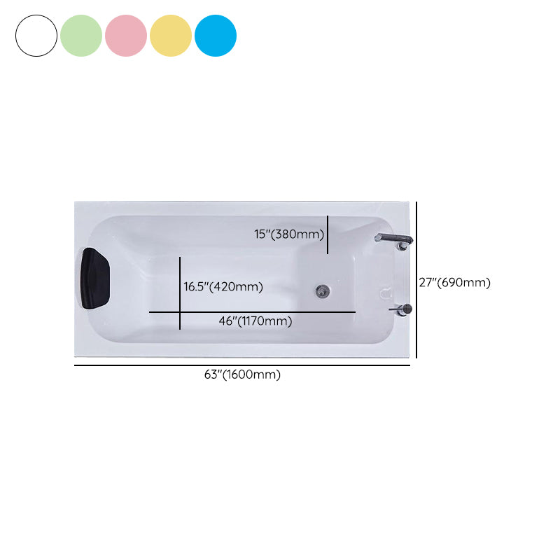 Matte Finish Acrylic Rectangular Bathtub Modern Soaking Freestanding Tub