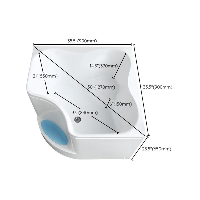 Modern Corner Soaking Bathtub White Acrylic Bathtub with Center-Front Drain