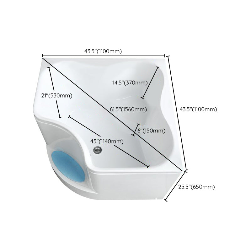 Modern Corner Soaking Bathtub White Acrylic Bathtub with Center-Front Drain